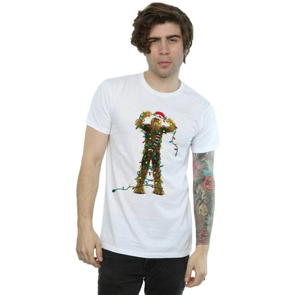 Star Wars Mens Chewbacca Christmas Lights T-Shirt - White