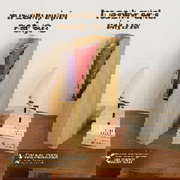 Levede Bamboo File Rack Wooden Magazine Holder A4 Document Office Desk Organiser