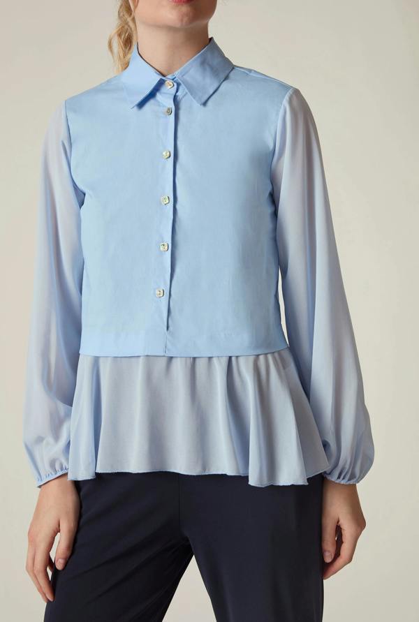 James Lakeland Powder Blue Contrast Hem Blouse