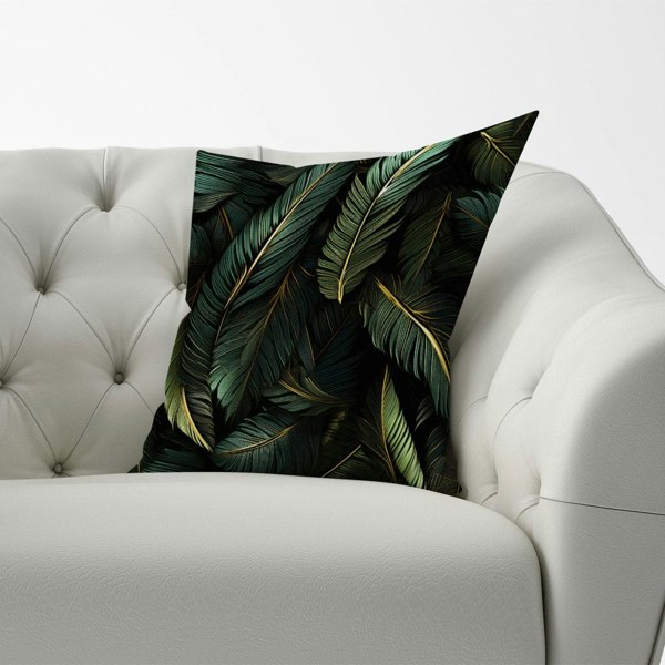 Warren Reed Green and Gold Leaves Cushions