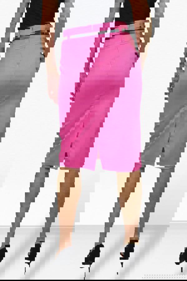 Paulo Due Women's Belted Satin Knee Length Pencil Skirt