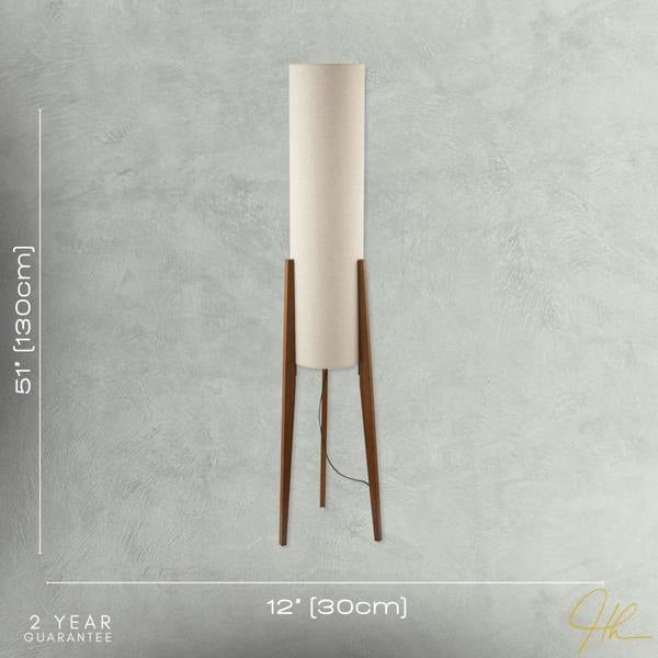 Designer Floor Lamp with Natural Linen Shade and Wooden Tripod Legs Image 7