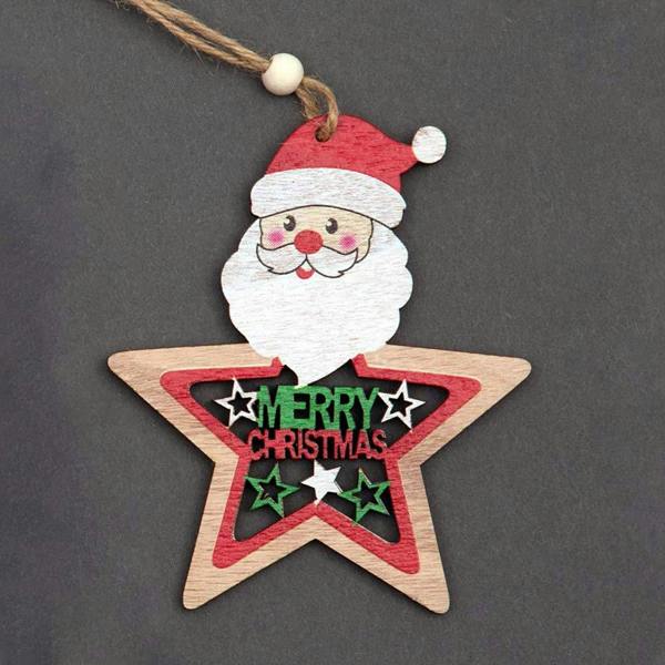 9x8cm Wooden Christmas Hanging Star Decorations, Painted Style Set of 3 with Twine Strings image 6
