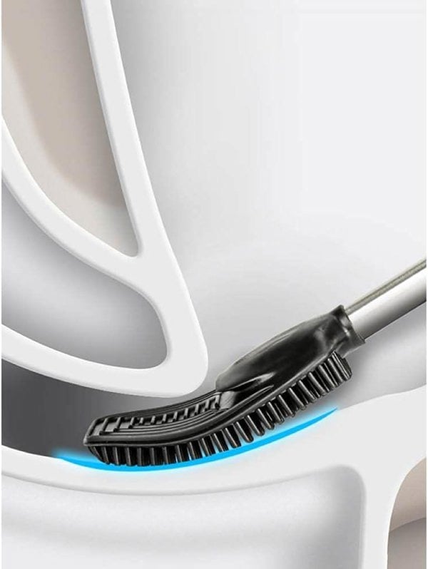 CALITEK Toilet Brush Flexible Silicon Bristles and Brush Head with Non Slip Long Stainless Steel Handle Stainless Steel