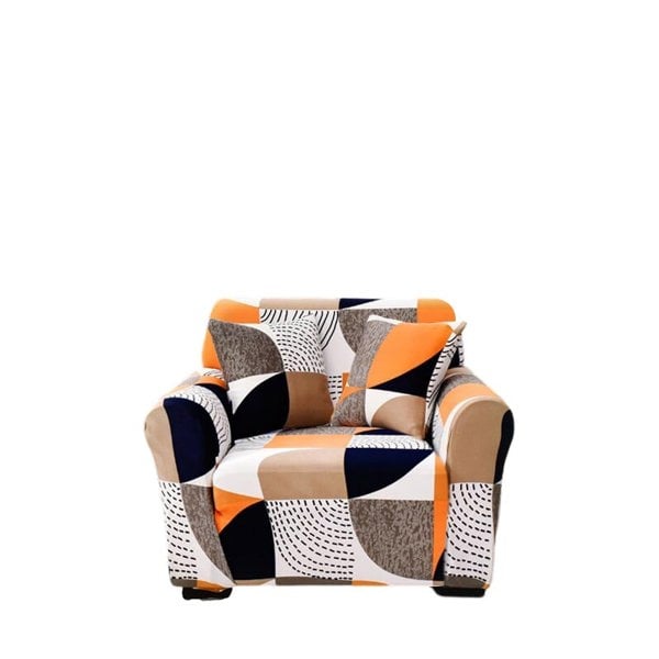 Anyhouz Anyseat 1 Seater Sofa Cover Orange Geometric Style and Protection For Living Room Sofa Chair Elastic Stretchable Slipcover