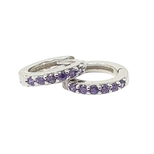 Amethyst February Birthstone Small Silver Huggie Hoops