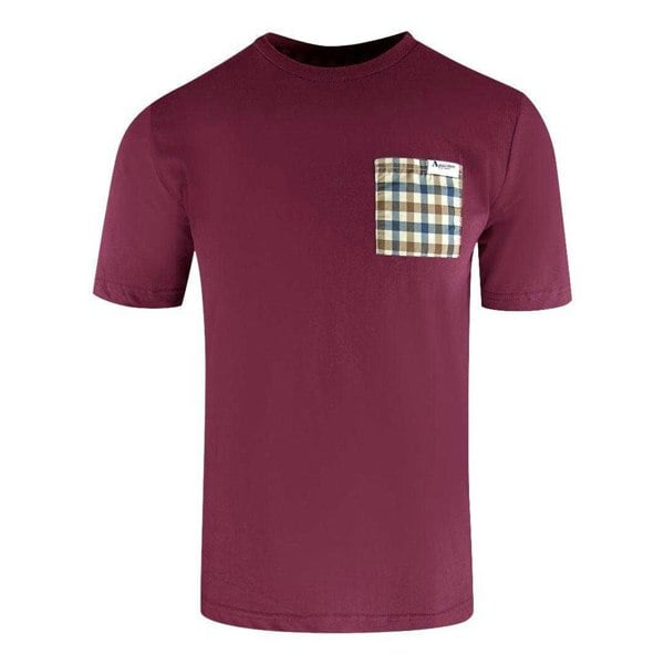 Aquascutum Mens Checked Chest Pocket Active T-Shirt - Burgundy