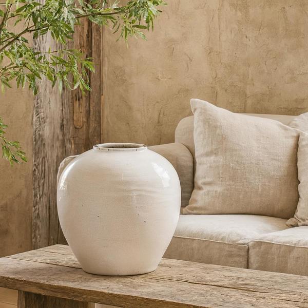 Wyld Haus Sagebloom Large White Glazed Ceramic Bottle Vase Crackle Effect