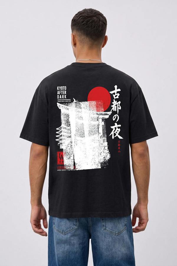 London Attitude Kyoto After Dark Oversized Heavyweight Japanese Graphic T-Shirt