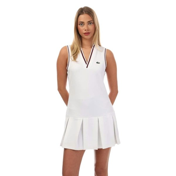 Lacoste Womens/Ladies Pique Tennis Dress - White/Maroon
