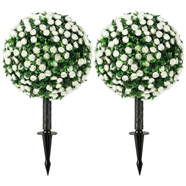 Artificial Rose Topiary UV Resistant, 2-Pack Fake Plants, 55 cm, White