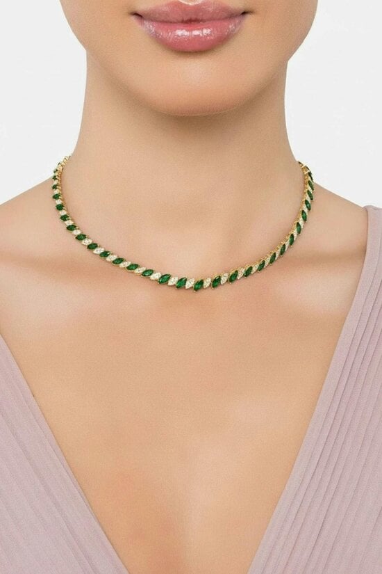 Latelita Viscountess Statement Tennis Necklace Emerald Gold