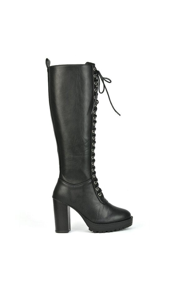 XY LONDON Knee High Block Heel Lace Up Platform Boots