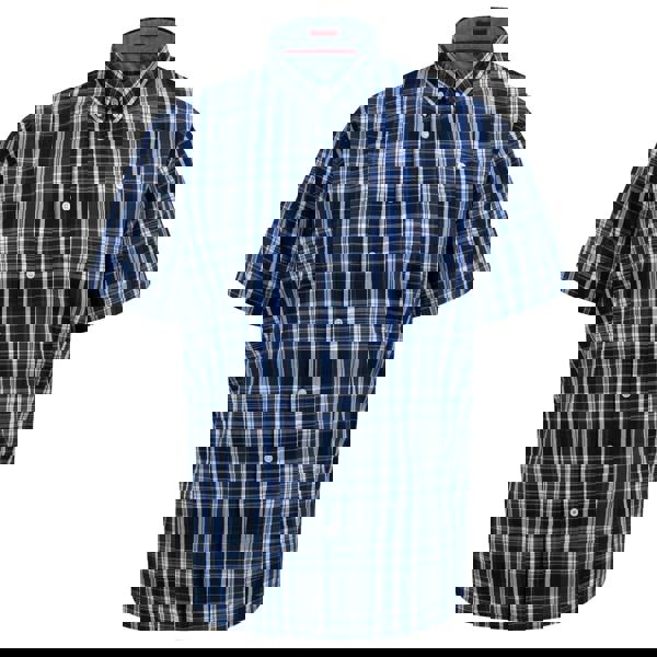 Duke Mens D555 Walsall Checked Kingsize Short-Sleeved Shirt - Navy