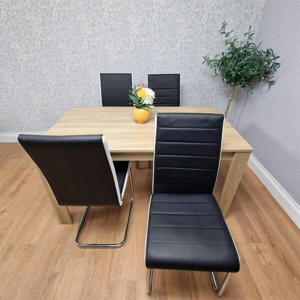 Kosy Koala Oak Effect table with 4 Black Faux Leather Chairs Dining Furniture