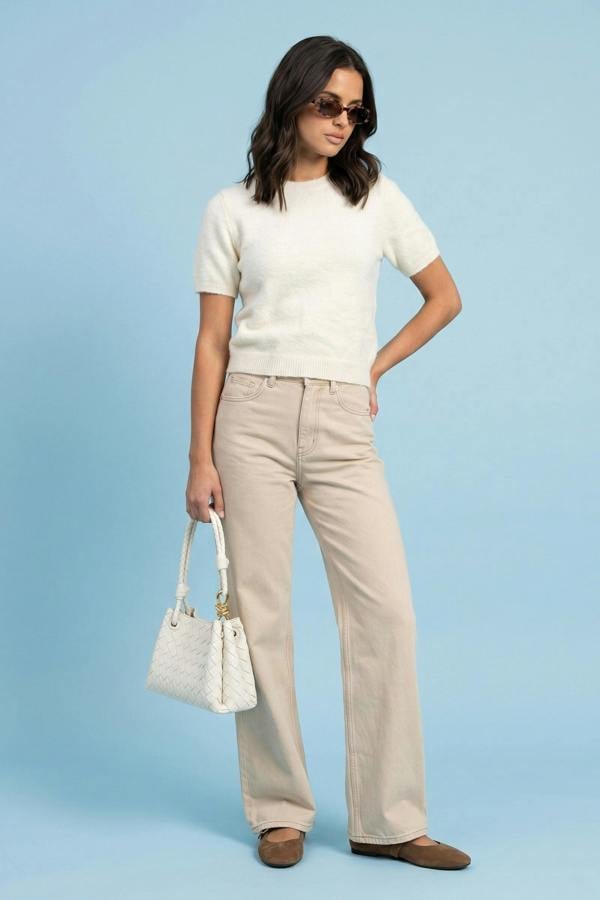 Urban Bliss Wool Blend Short Sleeved Cardigan Cream
