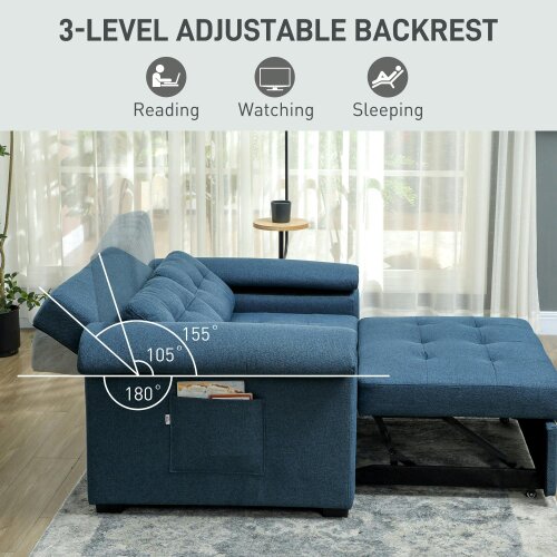 Wyld Haus Nomo Cori Fabric Blue 2 Seater Click Clack Sofa Bed With Side Pockets And Cushions