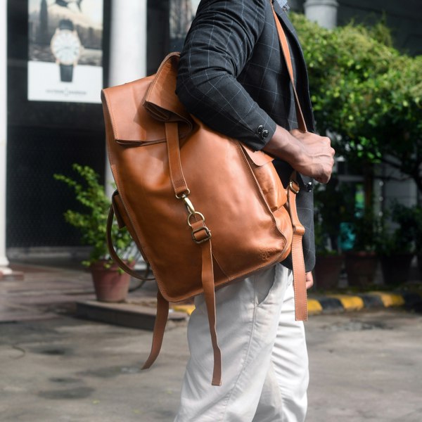 107 Leather Rolltop Backpack- Tan - DÖTCH CLUB