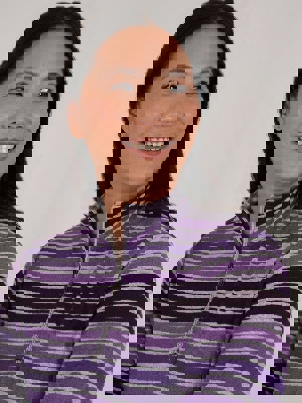 PennyPlain Striped Zip Funnel Neck- Mulberry