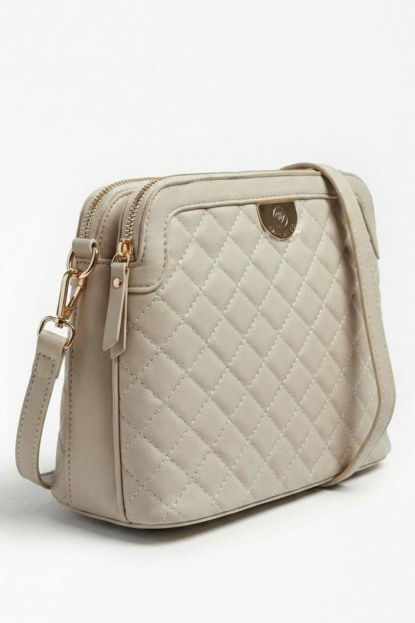 Constance Quilted Frame Crossbody Bag - Beige