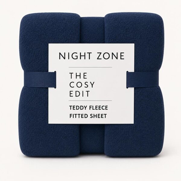Night Zone Teddy Fleece Fitted Sheet 30cm Deep – Extra Deep Warm Teddy Bear Bedding - Navy