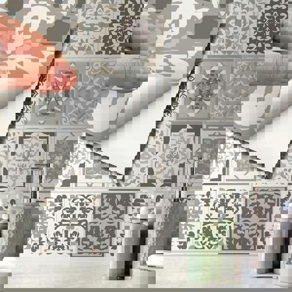 WT1570 - Noor Light Brown and Beige Mediterranean Wall Tile Sticker Set - 15 cm x 15 cm - 24 pcs