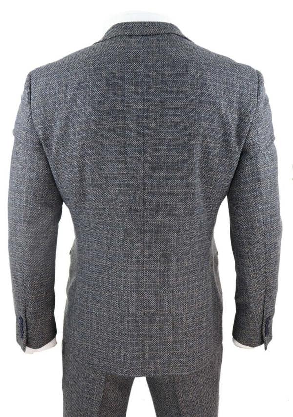 Paul Andrew Mens 3 Piece Navy Blue Tweed Check Vintage Retro Suit