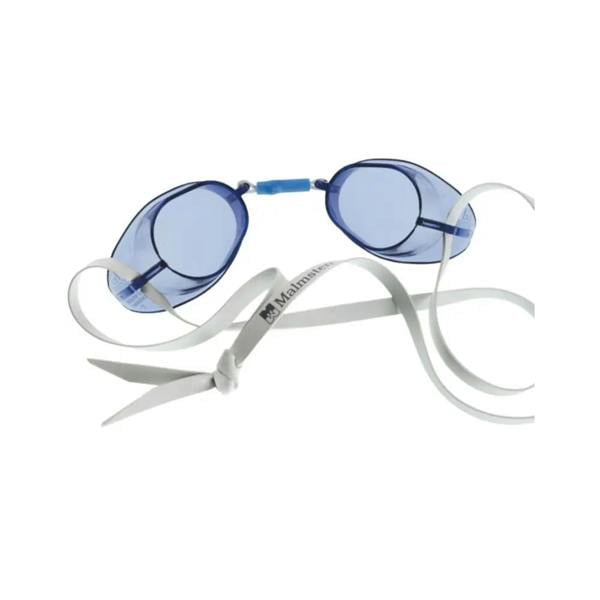 Malmsten blue and white low profile swim goggles for eye socket fit