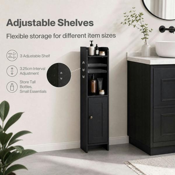 Levede Bathroom Cabinet Slim Corner Storage Adjustable Shelves PB MDF Black