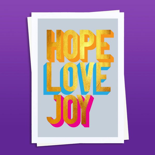 Hands & Hearts Hope Love Joy golden words art print