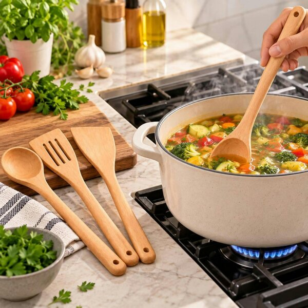 Dyzi 4 Piece Wooden Kitchen Utensil Set Cooking Spoons Spatulas Wood