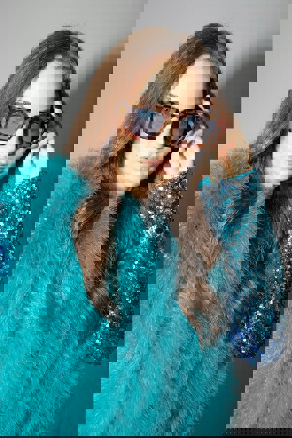 SVNX Chunky Oversize square Sunglasses in Tortoiseshell with Blue Lenses