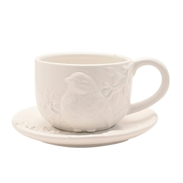 Hestia White Floral Bird Teacup & Saucer Set