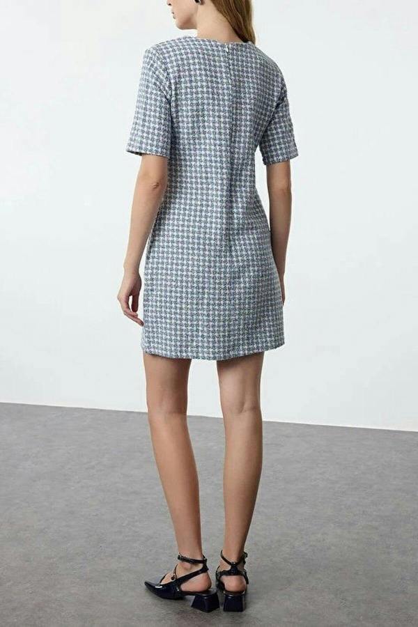 WOVCOR Straight Cut Tweed Woven Dress with Button Detail