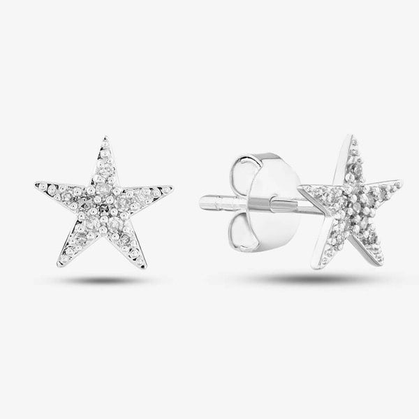 T. H. Baker 9ct White Gold 0.07ct Brilliant Cut Diamond Star Stud Earrings THE40527-07 (WG)