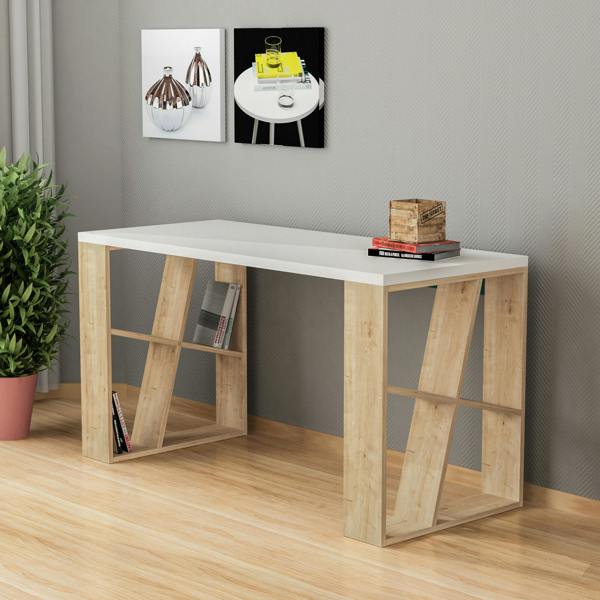 Decortie Honey Modern Desk with Integrated Bookshelf Storage 137cm