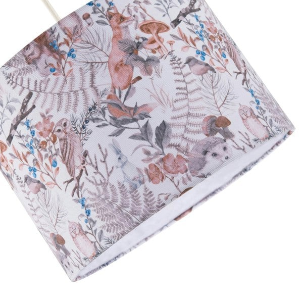 Autumnal Linen Lamp Shade with Woodland Creatures Owls Birds Badgers Image 3