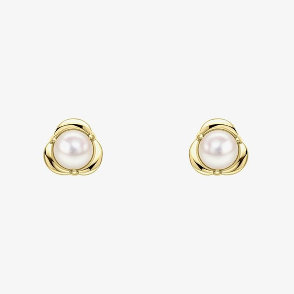 T. H. Baker 9ct Yellow Gold Freshwater Pearl Petal Setting Stud Earrings GE2499W