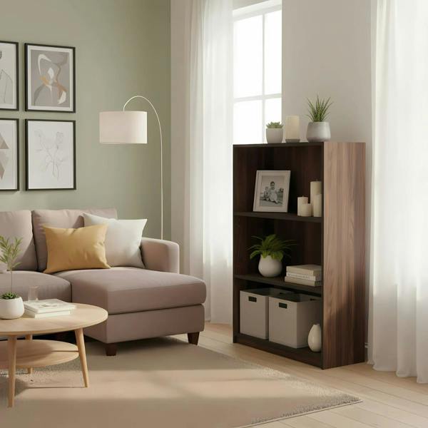 WALPLUS JAYA Simple Home 3-Tier Adjustable Shelf Bookcase, Columbia Walnut | Luxury Wall Decor for Living Room & Bedroom