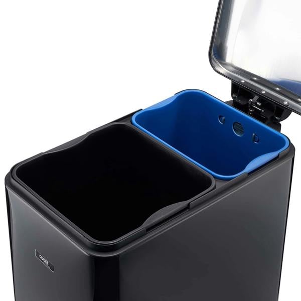 Cooks Professional 50L Dual Recycling Slimline Pedal Bin | Black
