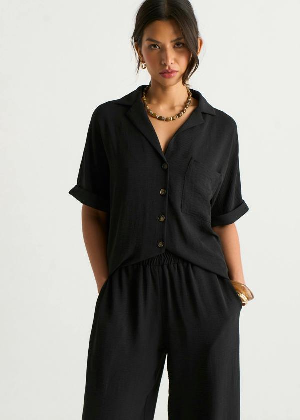 Gini London Black Air Flow Oversized Shirt Top