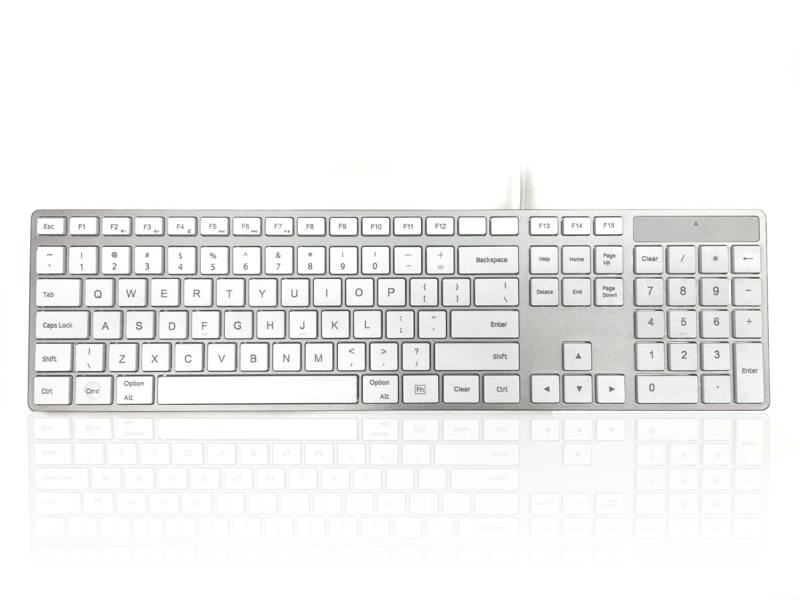 Accuratus 301 Apple MAC USB Type C - USB Type C Wired Full Size Apple Mac Multimedia Keyboard with White Square Tactile Keys and Silver Case