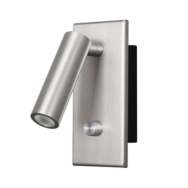 brushed nickel dimmable reading lamp product image mounted on a white wall 