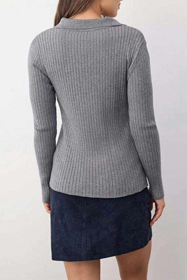 WOVCOR Polo Collar Ribbed Knit Sweater