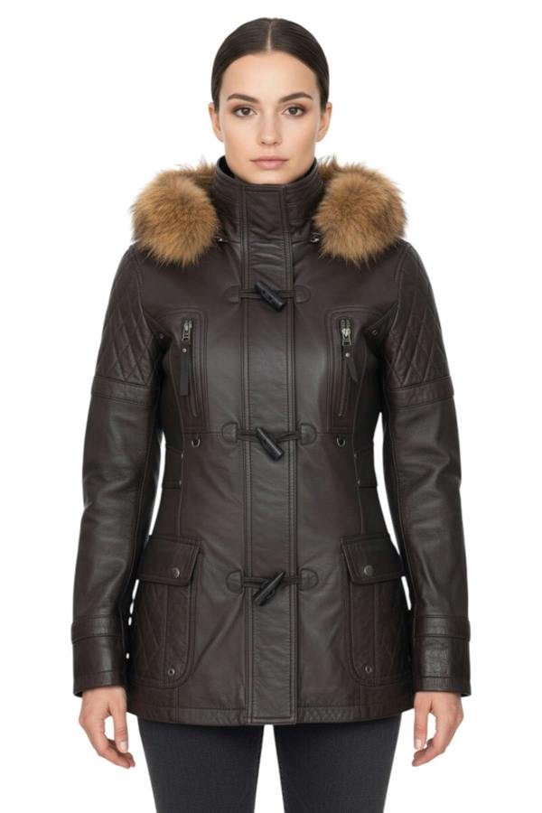 Infinity Leather Womens Quilted Leather Parka Jacket-Brussels
