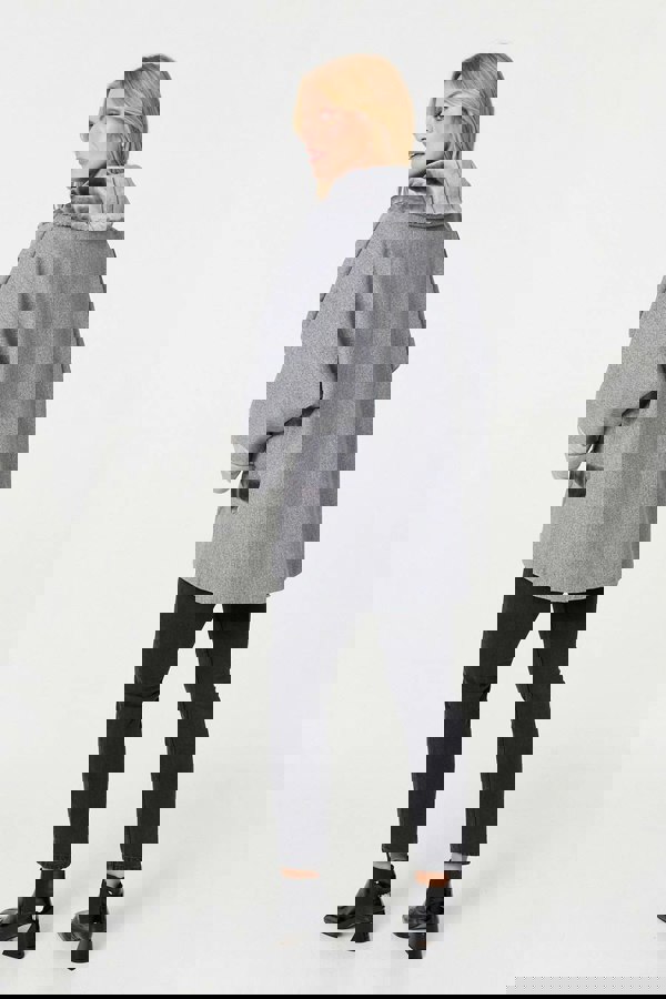 Grey | Faux Fur Trim Zip-Up Relaxed Jacket