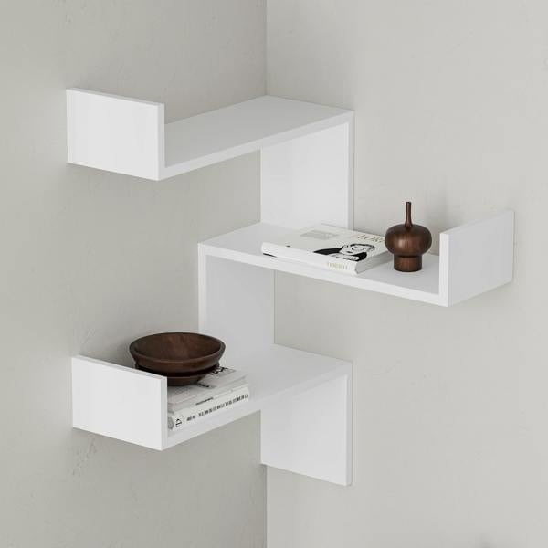 Decortie Luksa Modern Wall Shelf Bookcase Wall Mounted Corner Zigzag Design 60cm