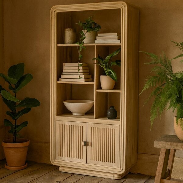 Wyld Haus Arizona Natural Mango Wood Display Cabinet with 2 Doors