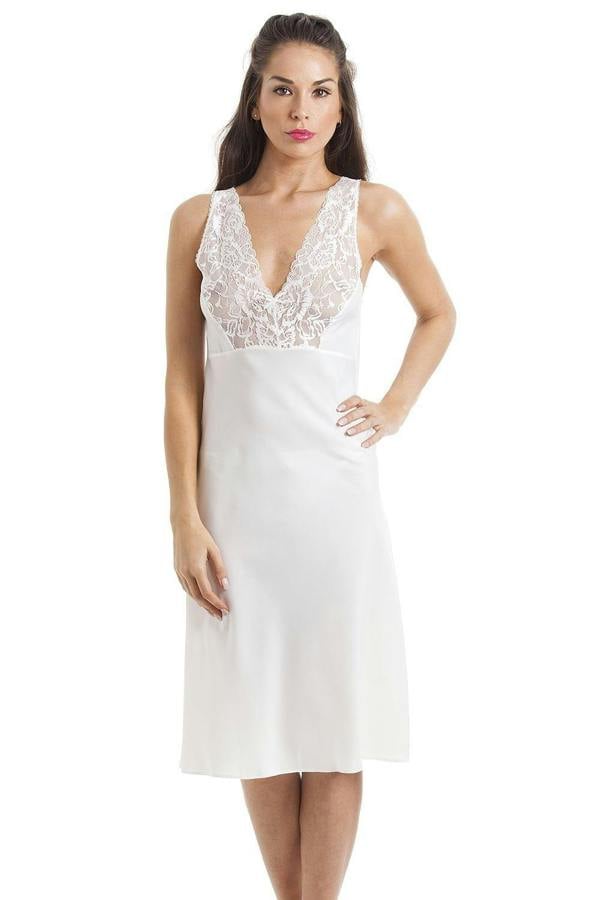 Camille Women's Full Slip Chemise Dress in Ivory Lace Elegant Nightwear