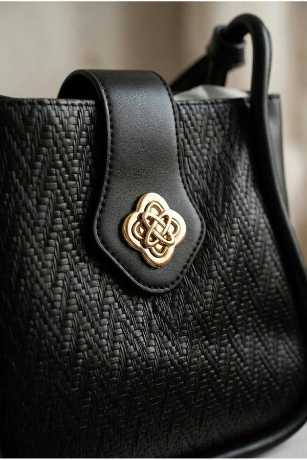 Ines Woven Panel Crossbody Bag - Black